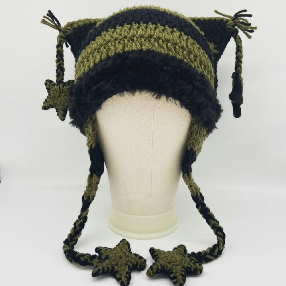 Women’s Y2K Cat Beanie Knit Hat Crochet Grunge Casual Accessories - Picture 4 of 8